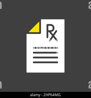 Medical prescription Rx vector icon on dark background. Medical sign Stock Vector