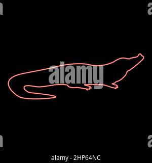 Neon crocodile red color vector illustration flat style image Stock Vector
