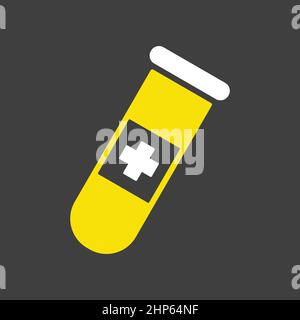 Flask with medical cross vector icon on dark background Stock Vector