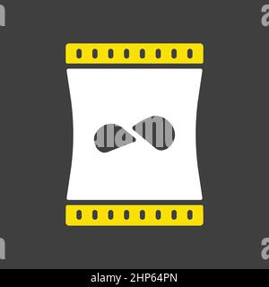 Potato chips bag vector icon on dark background. Fast food sign Stock Vector
