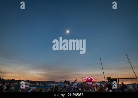 A total solar eclipse is seen on Monday, August 21, 2017 above Madras, Oregon. A total solar eclipse swept across a narrow portion of the contiguous United States from Lincoln Beach, Oregon to Charleston, South Carolina. A partial solar eclipse was visible across the entire North American continent along with parts of South America, Africa, and Europe. Stock Photo