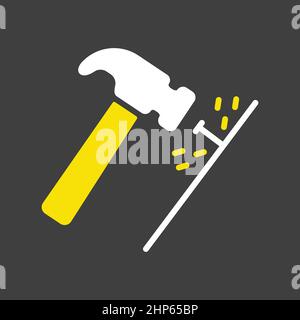 Hammer and nails vector isolated flat icon on dark background Stock Vector