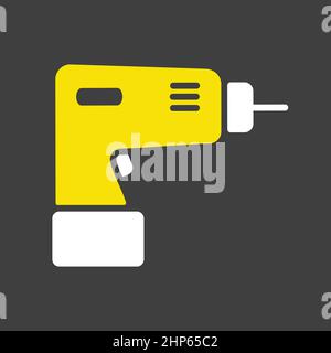 Electric screwdriver vector flat icon on dark background. Construction, repair Stock Vector