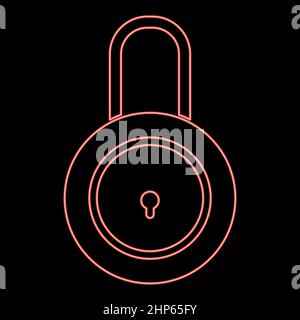 Neon lock red color vector illustration flat style image Stock Vector