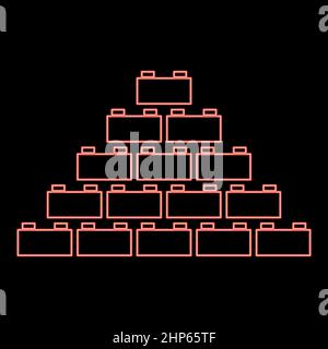 Neon building block red color vector illustration flat style image Stock Vector