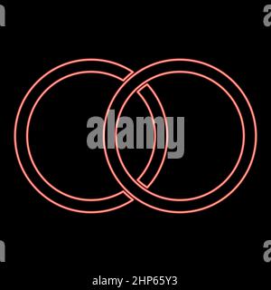 Neon wedding rings red color vector illustration flat style image Stock Vector