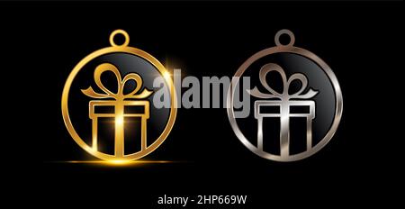 Gold and Silver Gift Box Circle Decoration Vector Sign Stock Vector
