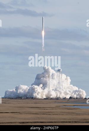 The Northrop Grumman Antares rocket, with Cygnus resupply spacecraft onboard, launches from Pad-0A, Saturday, Feb. 15, 2020 at NASA's Wallops Flight Facility in Virginia. Northrop Grumman's 13th contracted cargo resupply mission for NASA to the International Space Station will deliver more than 7,500 pounds of science and research, crew supplies and vehicle hardware to the orbital laboratory and its crew.