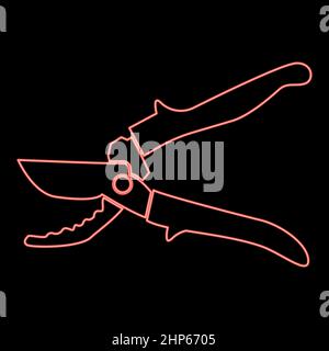 Neon secateur red color vector illustration flat style image Stock Vector