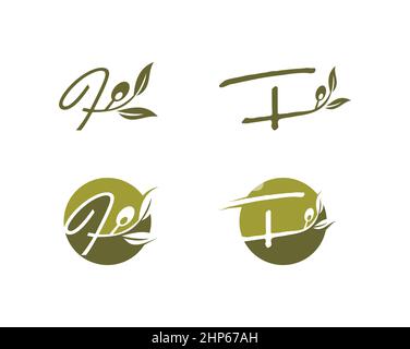 Olive Monogram Logo Initial Letter F Stock Vector