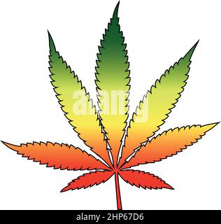 Cannabis leaf with rastafarian flag colors, horizontal. Stock Vector