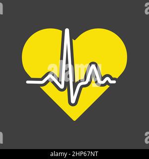 Heart cardiogram, heartbeat vector icon on dark background Stock Vector