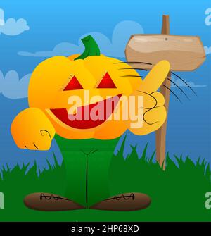 Pumpkin for Halloween saying no with his finger Stock Vector