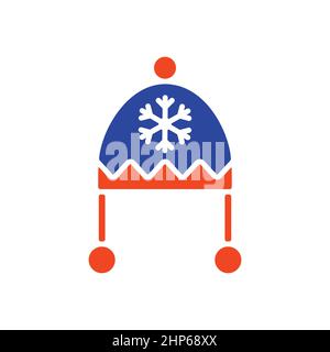 Winter hat cap with snowflake and pompom icon Stock Vector