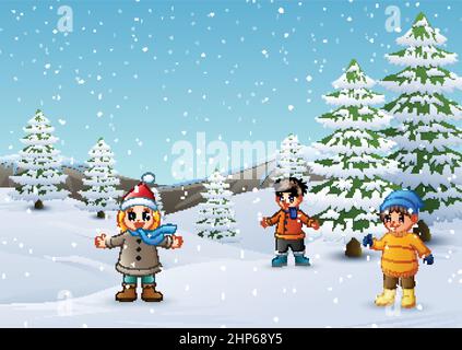 Happy kids playing in winter landscape Stock Vector Image & Art - Alamy