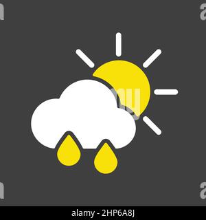 Sun with raincloud and raindrops vector icon on dark background Stock Vector