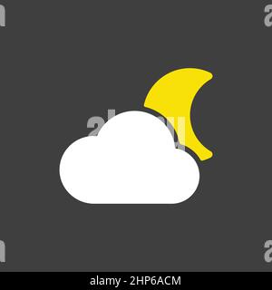 Moon and clouds vector icon on dark background. Weather sign Stock Vector