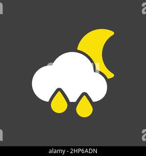 Raincloud with raindrops moon vector flat icon on dark background Stock Vector
