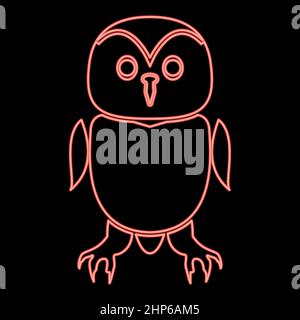 Neon owl red color vector illustration flat style image Stock Vector
