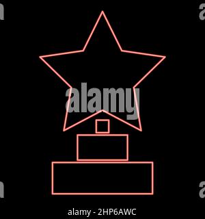 Neon trophy star winner award red color vector illustration flat style image Stock Vector