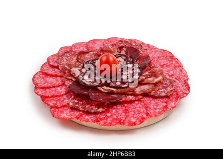 Different kinds of meat cuts on the boards. On a wooden background. Stock Photo