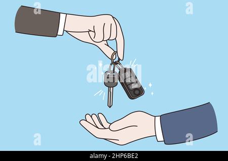 Auto dealer give car keys to buyer Stock Vector