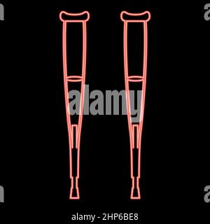 Neon pair of crutches red color vector illustration flat style image Stock Vector