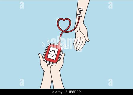 Bag of blood and hand of donor Stock Vector