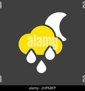 Raincloud with raindrops moon vector flat icon on dark background Stock Vector