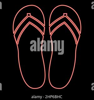 Neon beach slippers red color vector illustration flat style image Stock Vector