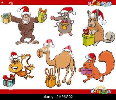 set of cartoon animal characters on Christmas time Stock Vector