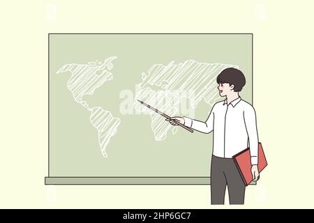 Boy answer at school geography lesson Stock Vector