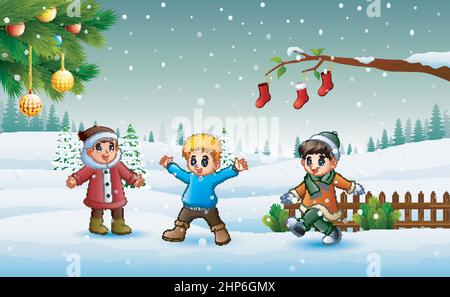 Happy kid in winter clothes playing with snow Stock Photo by  ©Syda_Productions 98210150