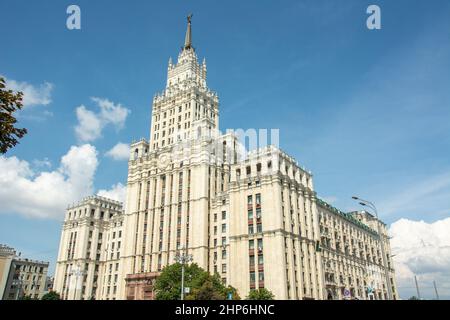View of the one of seven Stalinist skyscrapers Red Gate Building in central Moscow Stock Photo