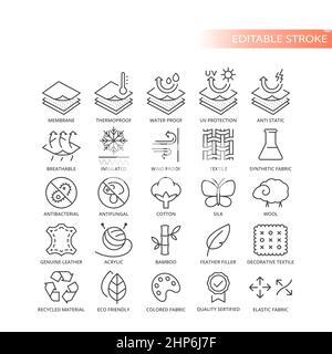 Fabric material feature live vector icon set Stock Vector
