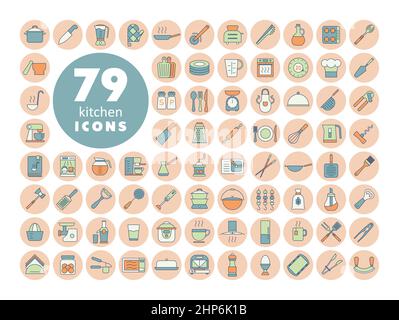 Cooking and kitchen vector icons set Stock Vector