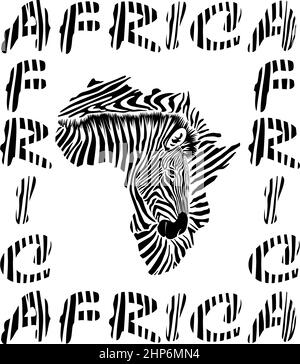 Africa map, background with text, head and zebra texture Stock Vector