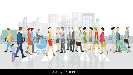 Road traffic with pedestrians and crosswalk, illustration Stock Vector ...