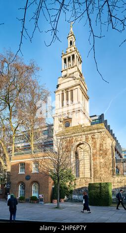 Remnants of the Christchurch-Greyfriars church, London, England, built by Wren and destroyed by german bombers in the second world war. Stock Photo