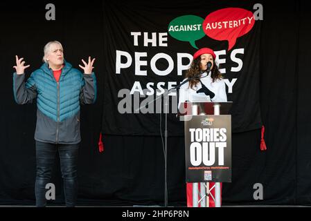 London, UK. 12 February 2022. Nationwide protest organized by The People's Assembly Against Austerity against the cost of living hikes and energy cris Stock Photo