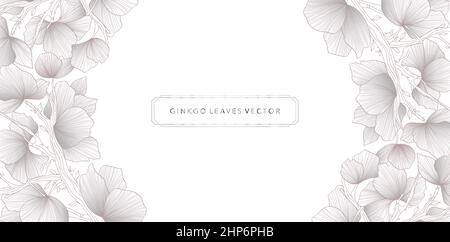 illustration of ginkgo leaves vector backgrounds, monochrome color designs with isolated white backgrounds applicable for banner, invitation wedding, wallpaper, and greeting cards. Stock Vector