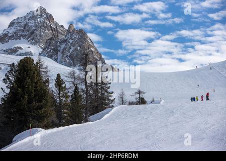 Cortina D'ampezzo. 24th June, 2019. Photo taken on Feb. 18, 2022 shows the scenery of Cortina d'Ampezzo in Italy. Italian cities Milan and Cortina d'Ampezzo were appointed hosts of the 2026 Winter Olympic Games at the 134th session of the International Olympic Committee (IOC) on June 24, 2019. The 2026 Winter Olympic Games will be the third time Italy hosts the Winter Olympics, following Turin in 2006 and Cortina d'Ampezzo in 1956. Credit: Liu Yongqiu/Xinhua/Alamy Live News Stock Photo