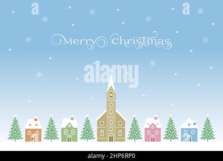 Christmas card with European houses, churches, and Christmas trees Stock Vector