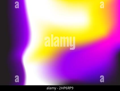 Abstract blur fluid shapes wave pattern, wavy liquid trendy background. Retro gradient texture graphic design vector Template Copy space Poster Layout Flyer Banner Cover Black purple yellow white neon Stock Vector