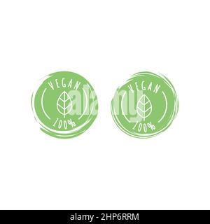 Vegan food and products vector label icon set Stock Vector