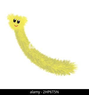 Yellow Cute Caterpillar Isolated on White Background. Stock Vector