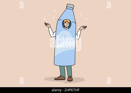 Smiling man dressed in water bottle advertise product Stock Vector