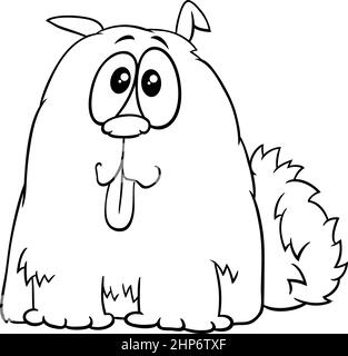 cartoon funny shaggy dog comic character coloring book page Stock Vector