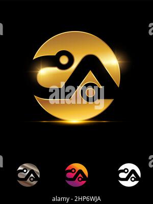 Golden CA Techno Monogram Sign Stock Vector