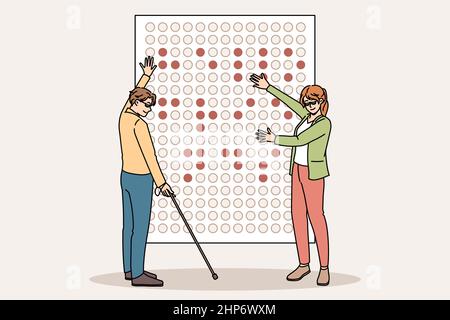 Disabled people learn braille alphabet on board Stock Vector